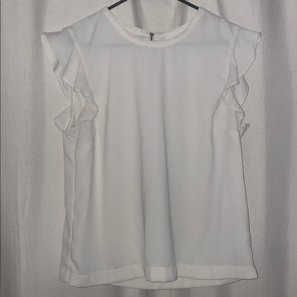 J. Crew Off White Ruffled Cap Sleeve Blouse